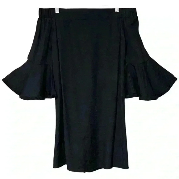 Lulus Day Out Black Off-the Shoulder Shift Dress S Whimsigoth Dark Fairycore NWT - Picture 3 of 8